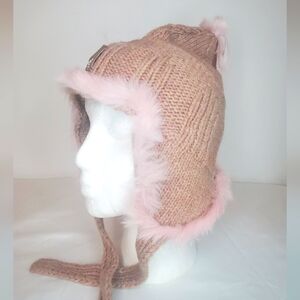 KANGOL Cozy Knit Hat with Pink Trim -Made With Lambswool